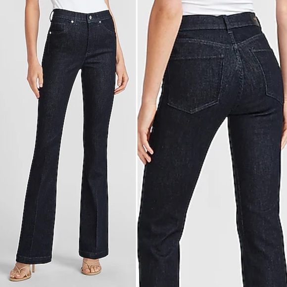 New Express High Rise Boot Cut Jeans Dark Indigo Denim Classic Minimalist 10 - Picture 1 of 13